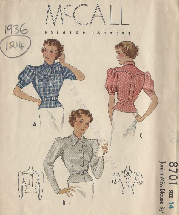 1936-Vintage-Sewing-Pattern-B32-BLOUSE-1214-251501780996
