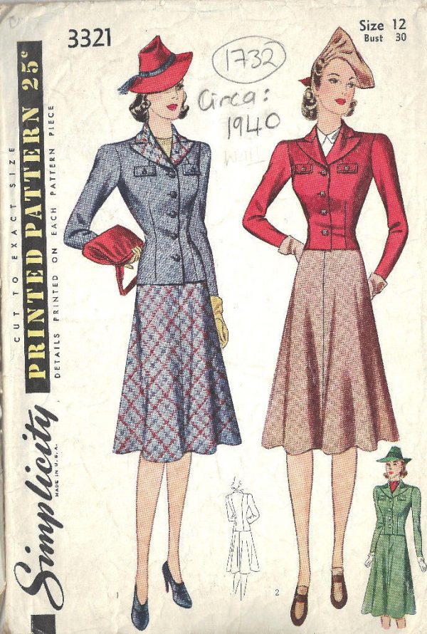 1940-WW11-Vintage-Sewing-Pattern-B30-SKIRT-JACKET-1732R-262576223086