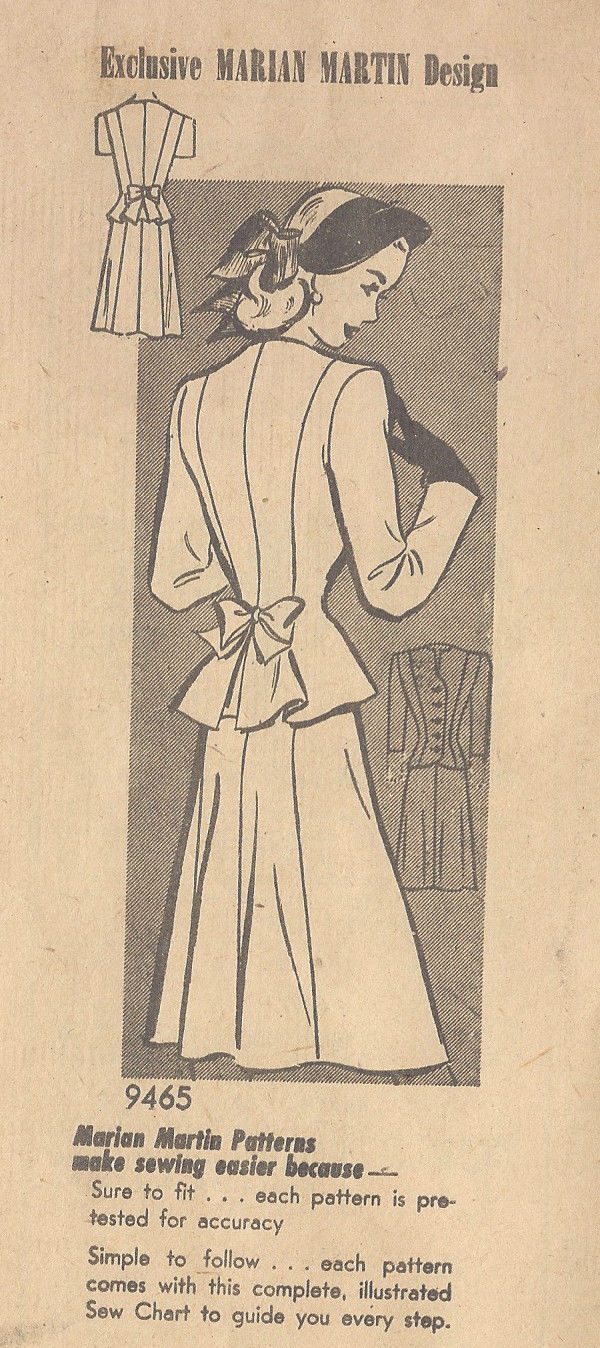 1940s-Vintage-Sewing-Pattern-B30-TWO-PIECE-SUIT-DRESS-R766-By-Marian-Martin-251183502596