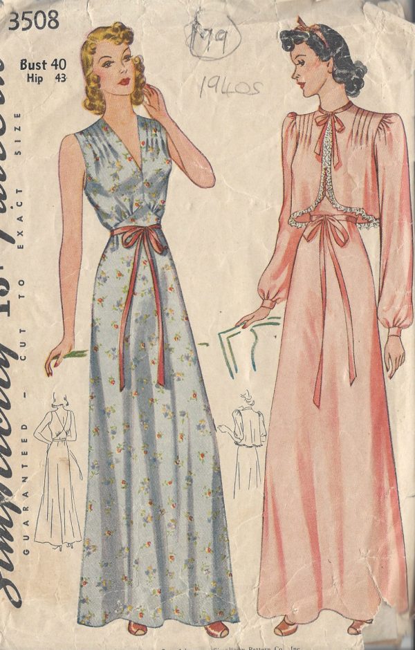 1940s-Vintage-Sewing-Pattern-B40-NIGHTDRESS-BED-JACKET-199-251146695076