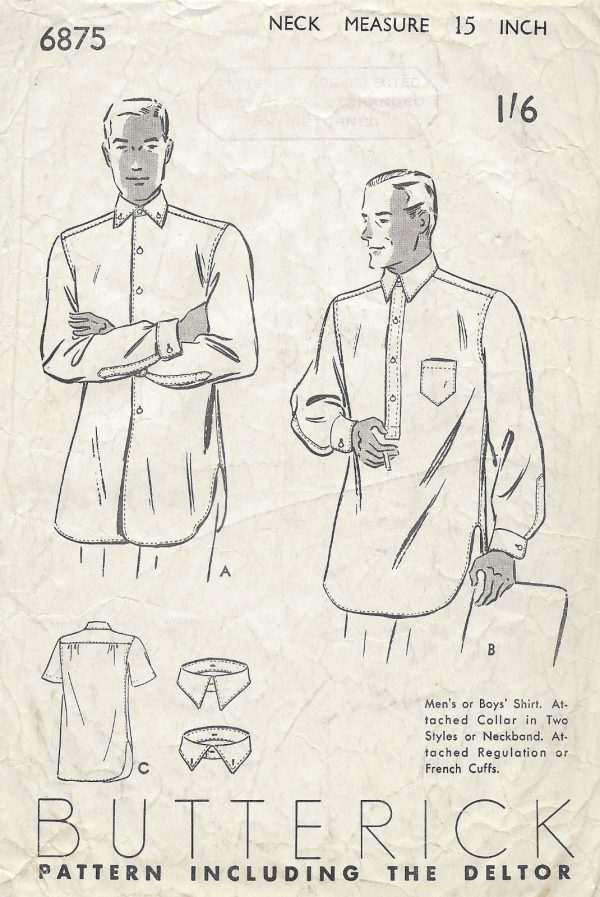 1940s-Vintage-Sewing-Pattern-Size15-MENS-SHIRT-1267-261509323776
