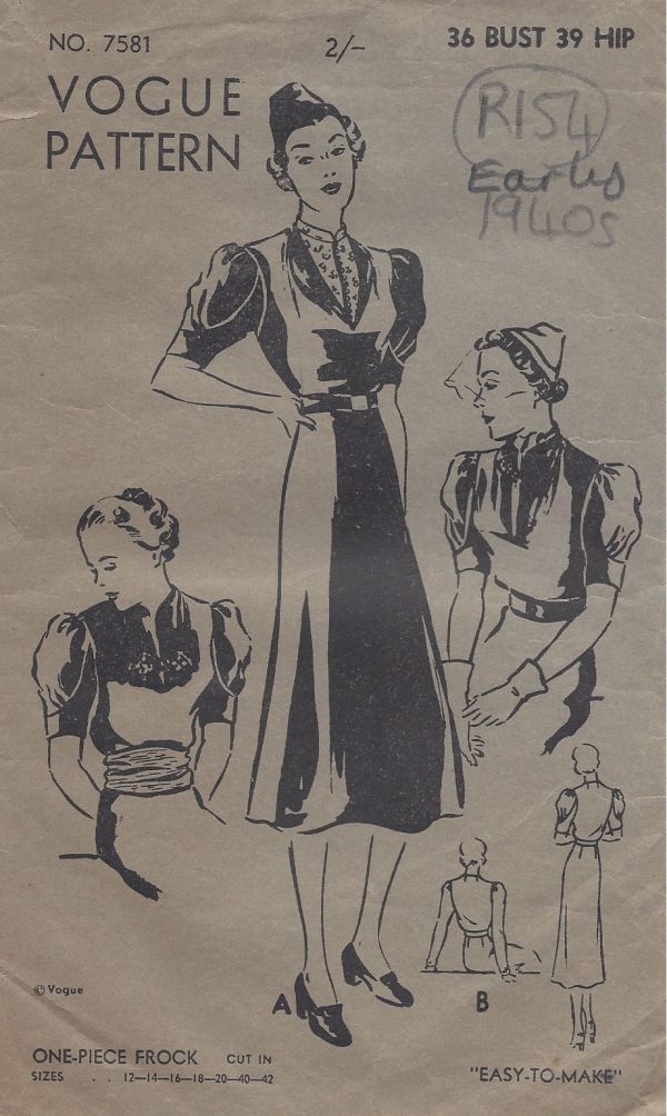 1940s-Vintage-VOGUE-Sewing-Pattern-B36-DRESS-R154-251172068656