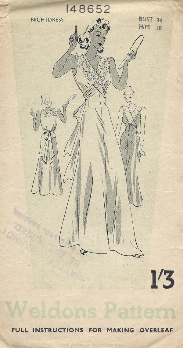1940s-WW2-Vintage-Sewing-Pattern-B34-NIGHTDRESS-1477-252055831526