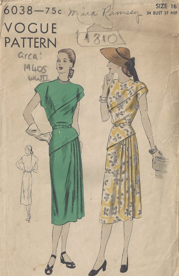1940s-WW2-Vintage-VOGUE-Sewing-Pattern-B34-DRESS-1810-252854331536