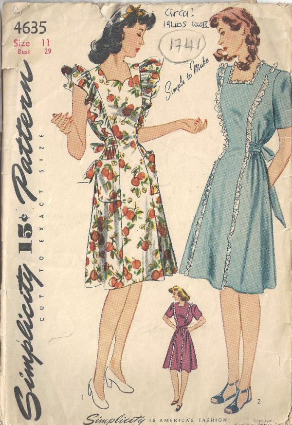 1941-WW11-Vintage-Sewing-Pattern-B29-MATERNITY-DRESS-PINAFORE-1741-252498996166