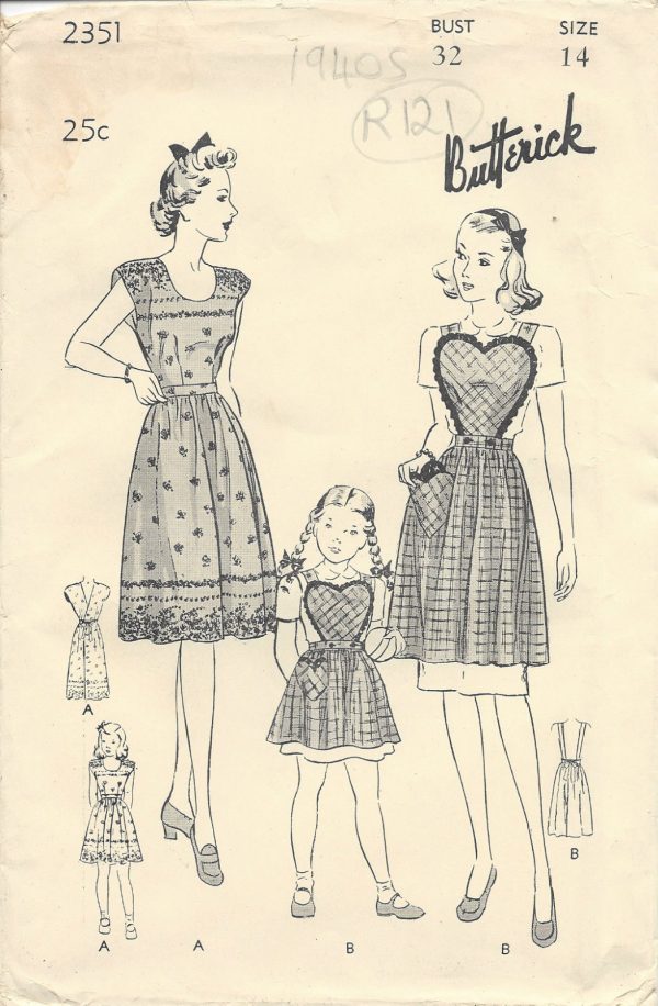 1942-Vintage-Sewing-Pattern-B32-APRON-MISSES-GIRLS-R121-251147675026