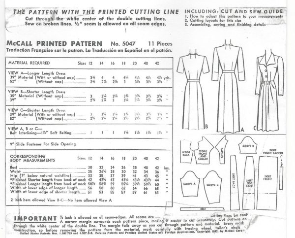 1942-Vintage-Sewing-Pattern-B32-DRESS-R311-251162789446-2