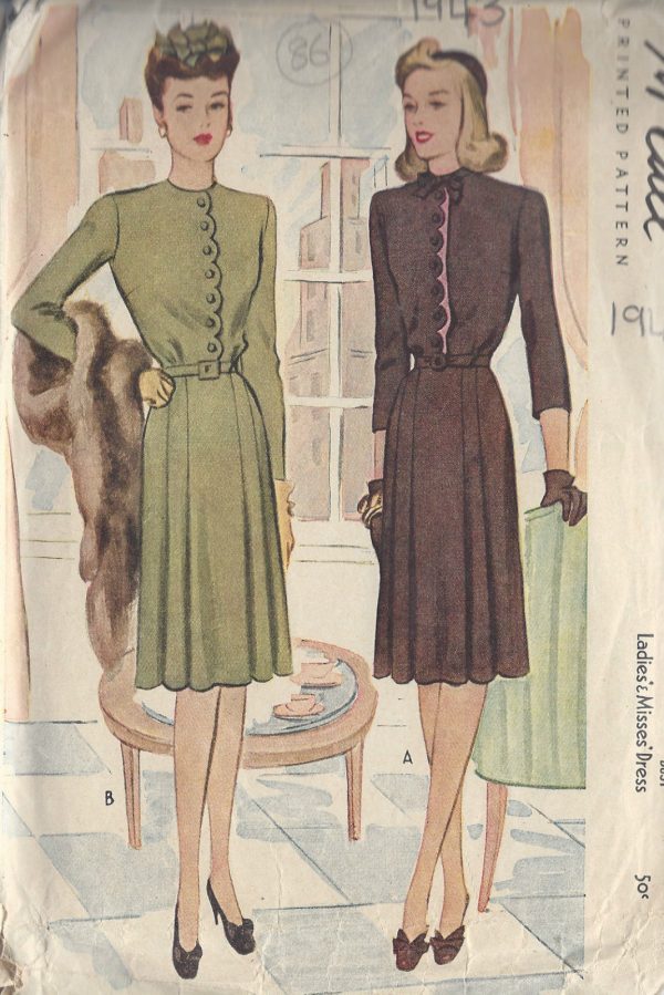 1943-Vintage-Sewing-Pattern-B38-DRESS-86-251173708466
