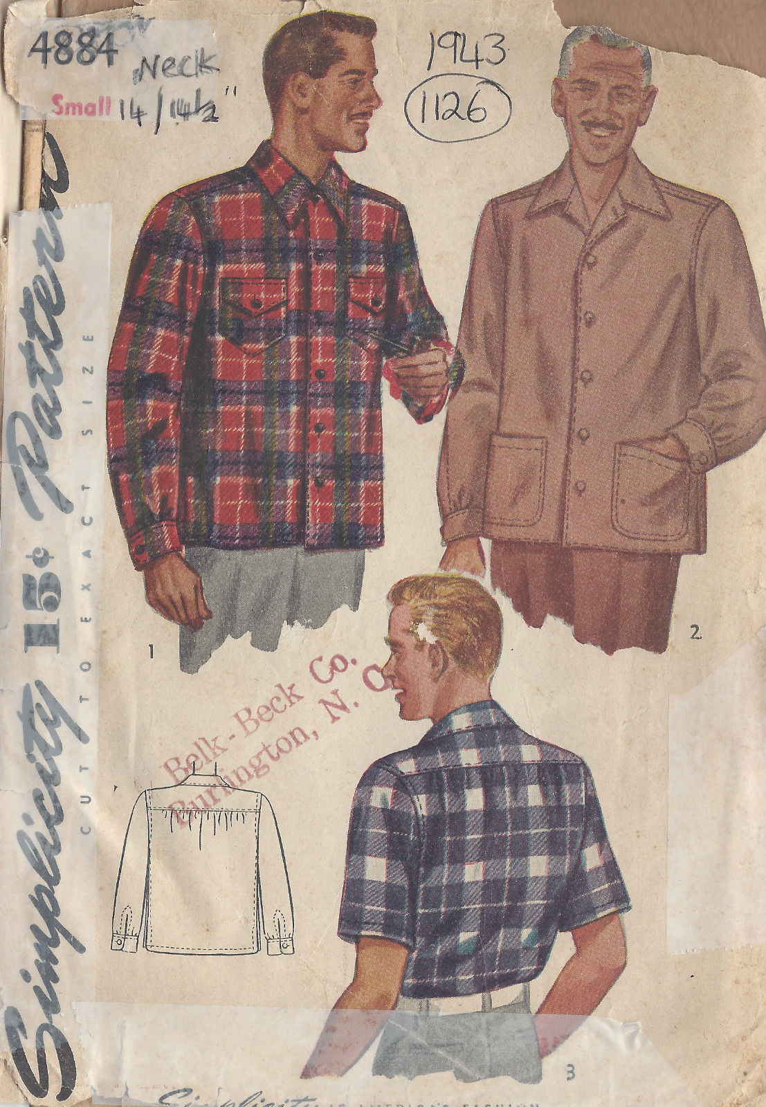 1943 WW2 Vintage Sewing Pattern NECK:14-14 1/2ins CHEST:34-36 MEN'S ...