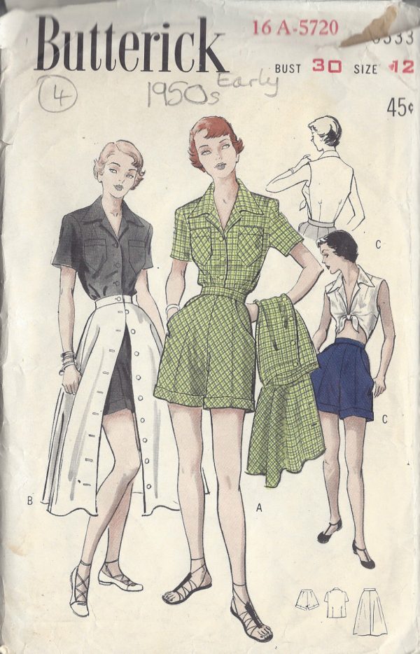 1950s-Vintage-Sewing-Pattern-B30-W25-SKIRT-BLOUSE-SHORTS-R707-251174289906