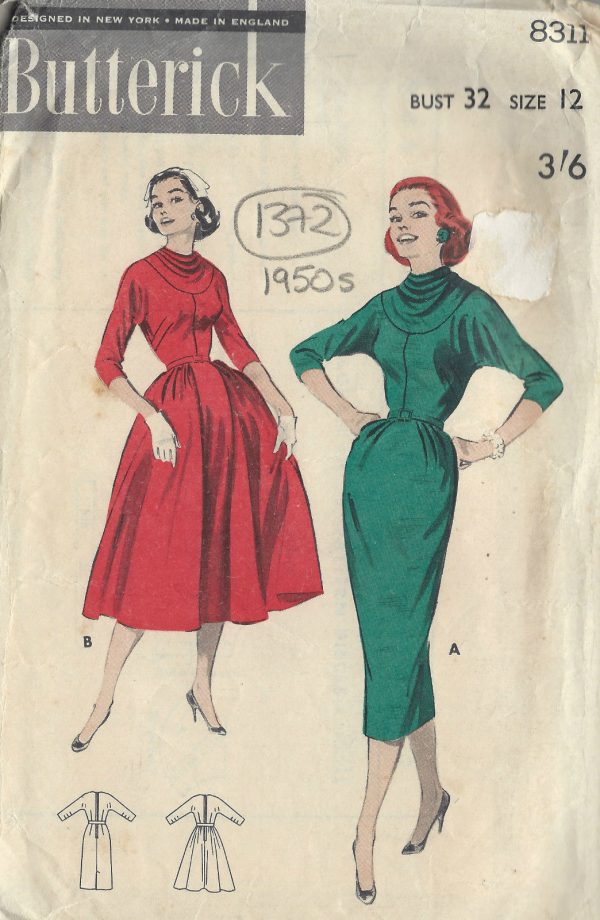 1950s-Vintage-Sewing-Pattern-B32-DRESS-1372-251774969186
