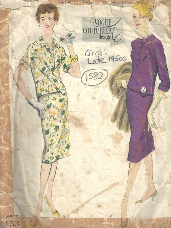 1950s-Vintage-VOGUE-Sewing-Pattern-B34-TWO-PIECE-DRESS-SKIRT-TOP-1582R-252315520546