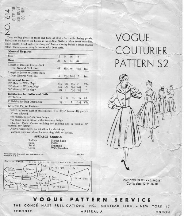 1951-Vintage-VOGUE-Sewing-Pattern-B36-JACKET-DRESS-1407R-251889055356-2
