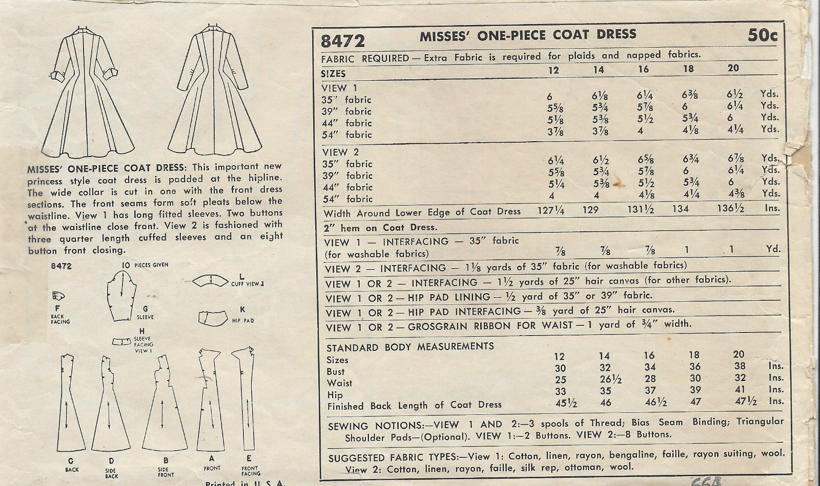 1952 Vintage Sewing Pattern B30