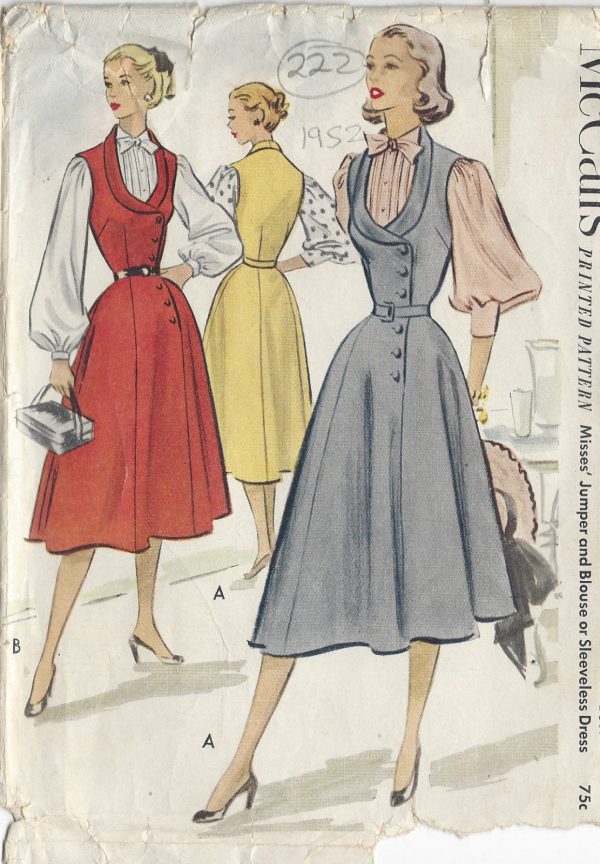 1952-Vintage-Sewing-Pattern-B34-JUMPER-BLOUSE-DRESS-222-251146180176