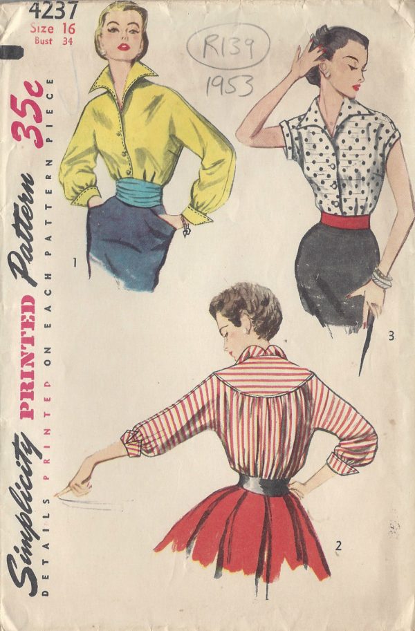 1953-Vintage-Sewing-Pattern-BLOUSE-B34-R139-251144399086