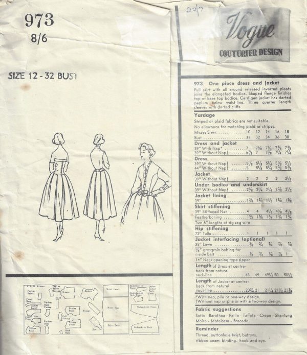 1957-Vintage-VOGUE-Sewing-Pattern-B32-DRESS-JACKET-1805-BY-JOHN-CAVANAGH-252840055236-2
