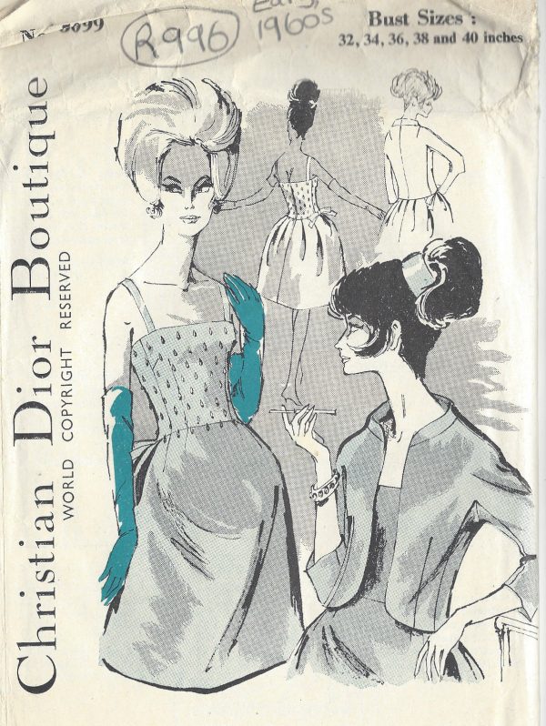 1960s-Vintage-Sewing-Pattern-B36-DRESS-JACKET-R996R-By-Christan-Dior-251279331236