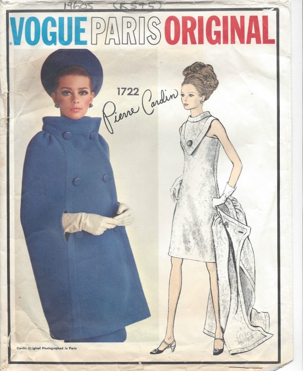 1960s-Vintage-VOGUE-Sewing-Pattern-B31-DRESS-CAPE-R575R-By-Pierre-Cardin-251354856966
