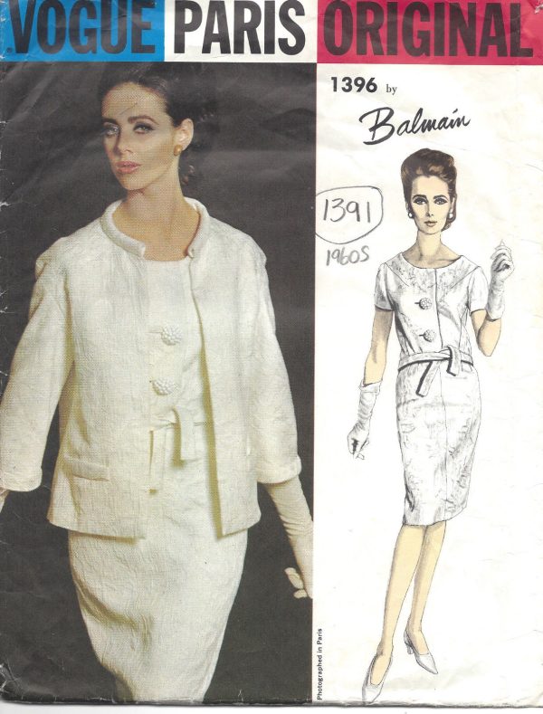 1960s-Vintage-VOGUE-Sewing-Pattern-B34-TWO-PIECE-DRESS-JACKET-1391R-BALMAIN-251817617916