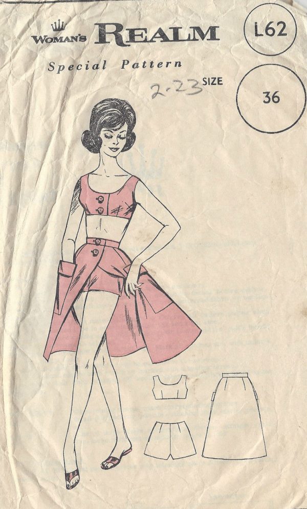 1960s-Vintage-VOGUE-Sewing-Pattern-B36-W28-SKIRT-SHORTS-TOP-R721-251174613086
