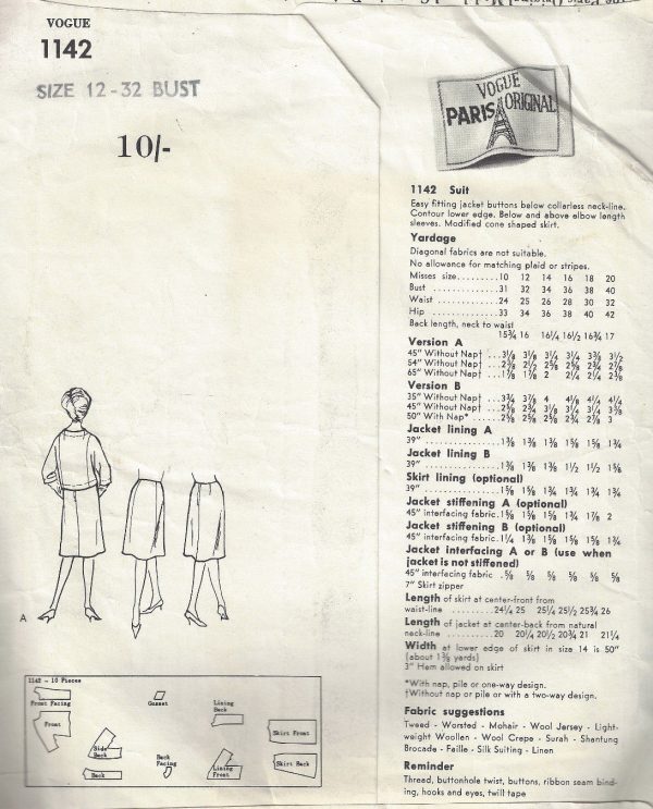 1961-Vintage-VOGUE-Sewing-Pattern-B32-SUIT-SKIRT-JACKET-1687-Pierre-Cardin-252462281076-2