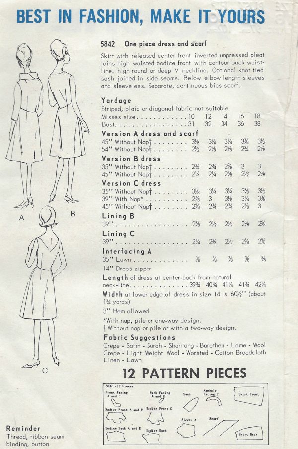 1963-Vintage-VOGUE-Sewing-Pattern-DRESS-B38-1537-252119924656-2