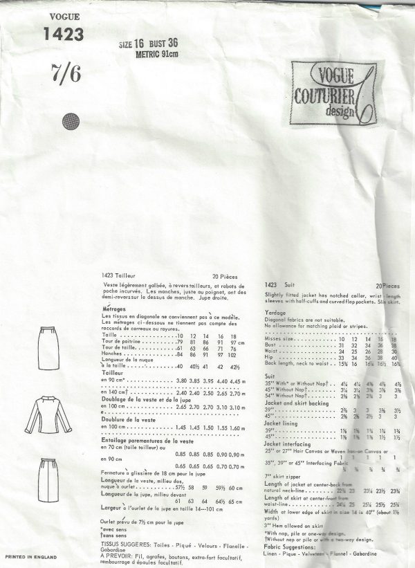 1964-Vintage-VOGUE-Sewing-Pattern-B36-SUIT-JACKET-SKIRT-1557-Jo-Mattli-252208969616-2