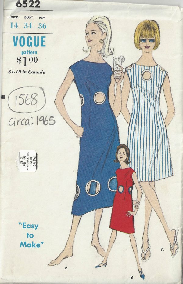 1965-Vintage-VOGUE-Sewing-Pattern-B34-MOD-DRESS-1568-262257066716
