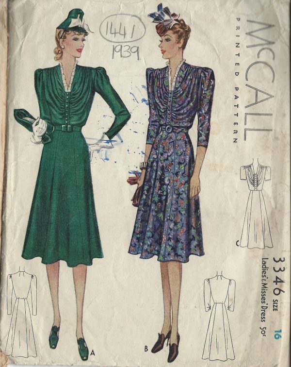 1939-WW2-Vintage-Sewing-Pattern-B34-DRESS-1441-261941889387