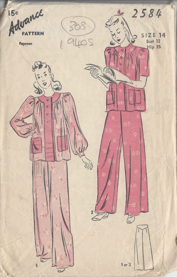 1940s-Vintage-Sewing-Pattern-B32-PYJAMAS-R713-251174322897