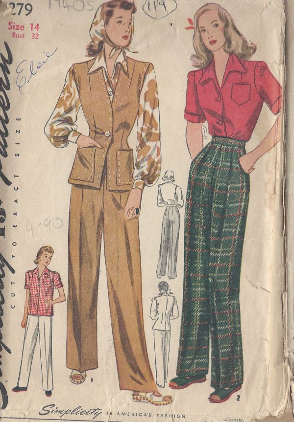 1940s-Vintage-Sewing-Pattern-B32-W26-12-TROUSERS-BLOUSE-JERKIN-119-251148610417