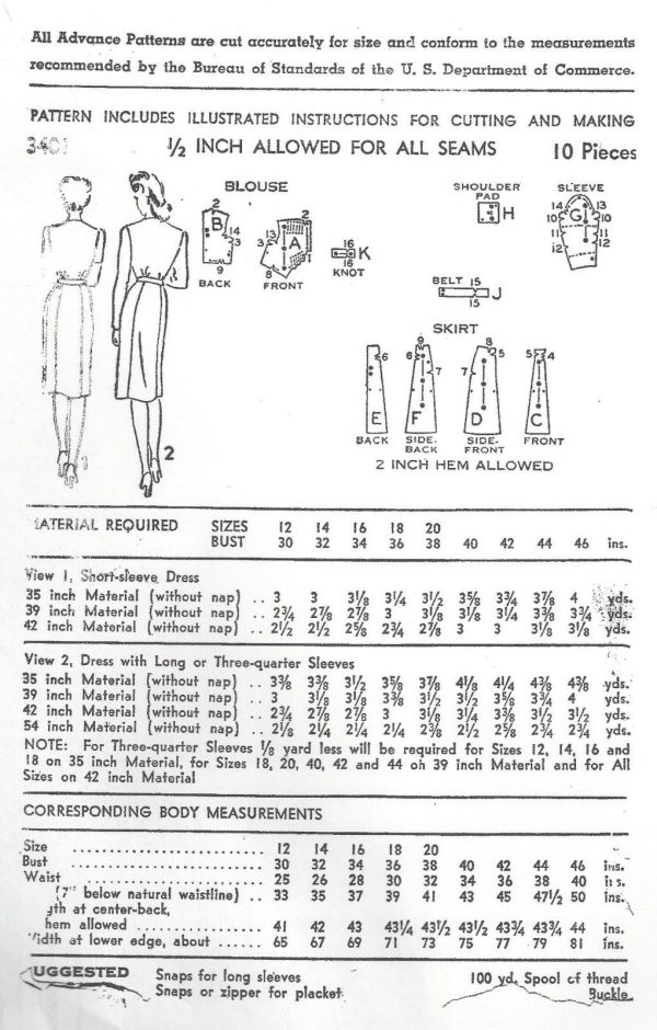 1940s-Vintage-Sewing-Pattern-DRESS-B34-60-251149286477-2