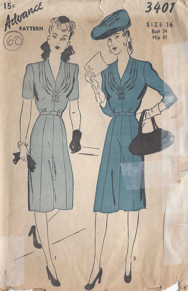 1940s-Vintage-Sewing-Pattern-DRESS-B34-60-251149286477