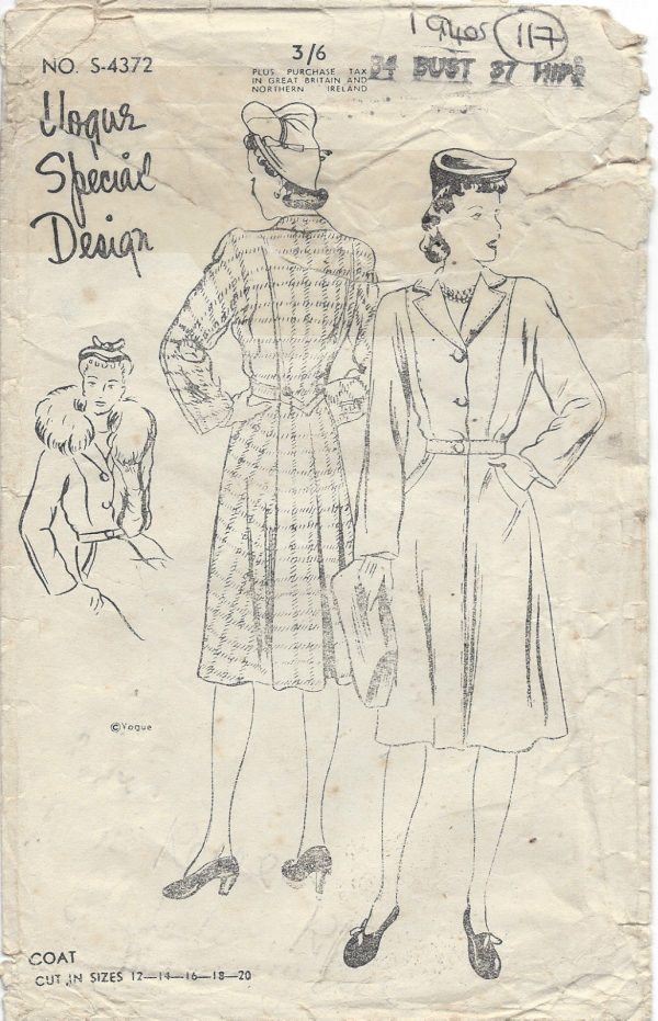 1940s-Vintage-VOGUE-Sewing-Pattern-COAT-B34-117-261658508167