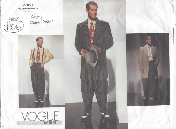 1940s-Vintage-VOGUE-Sewing-Pattern-Chest-32-34-36-MENS-ZOOT-SUIT-1106R-261902560187
