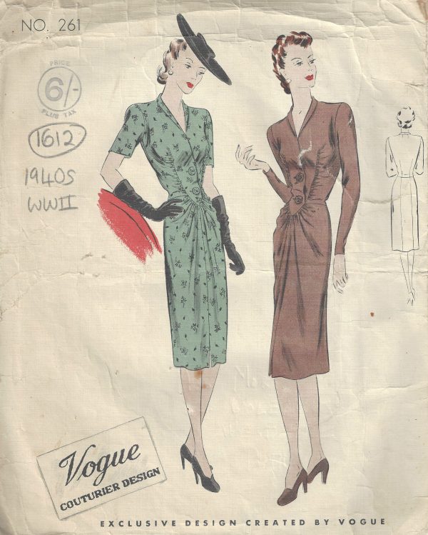 1940s-WW2-Vintage-VOGUE-Sewing-Pattern-B34-DRESS-1612-262386416277