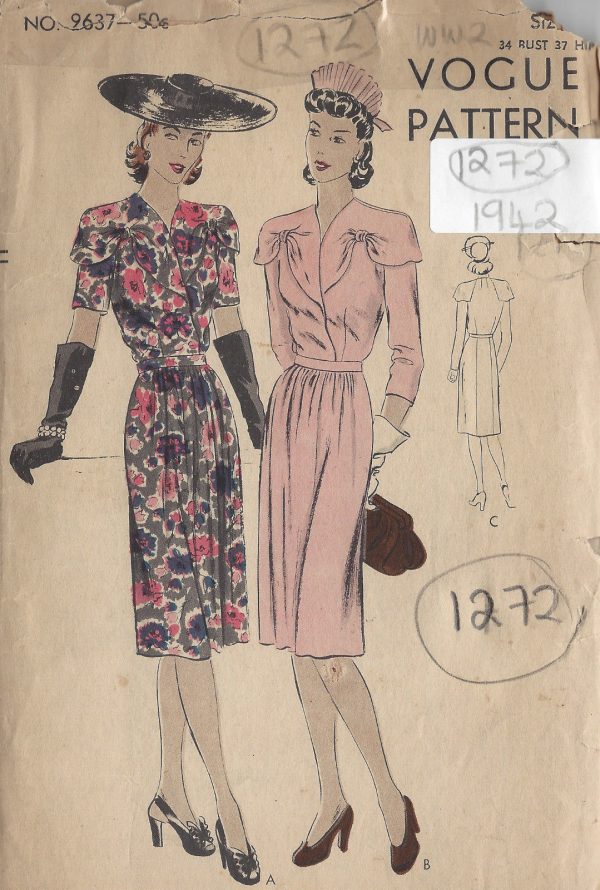 1942-WW2-Vintage-VOGUE-Sewing-Pattern-B34-DRESS-1272-261509453507
