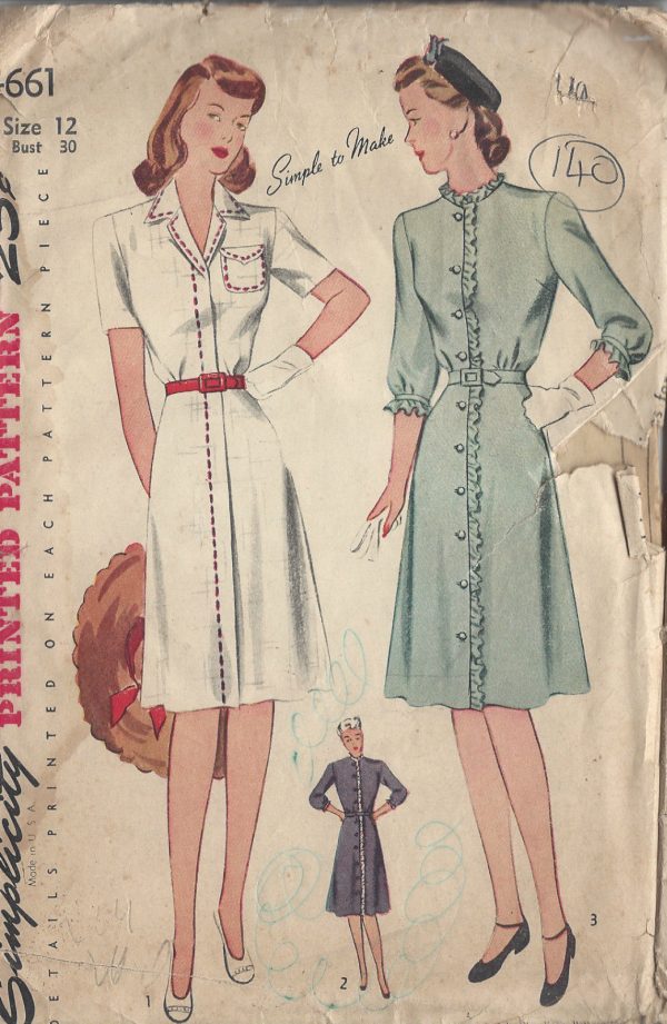 1943-WW2-Vintage-Sewing-Pattern-B30-DRESS-140-251173793497