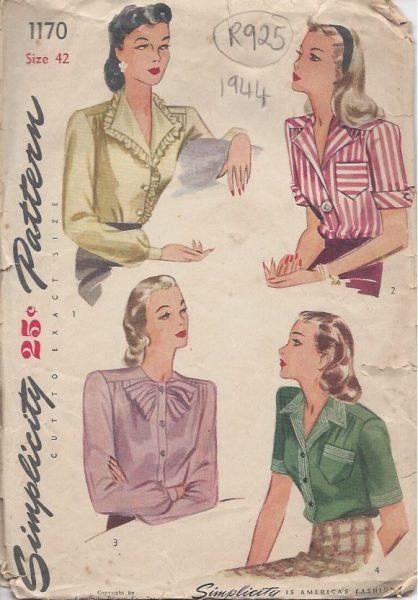 1944-Vintage-Sewing-Pattern-B42-BLOUSE-R925-261195433387