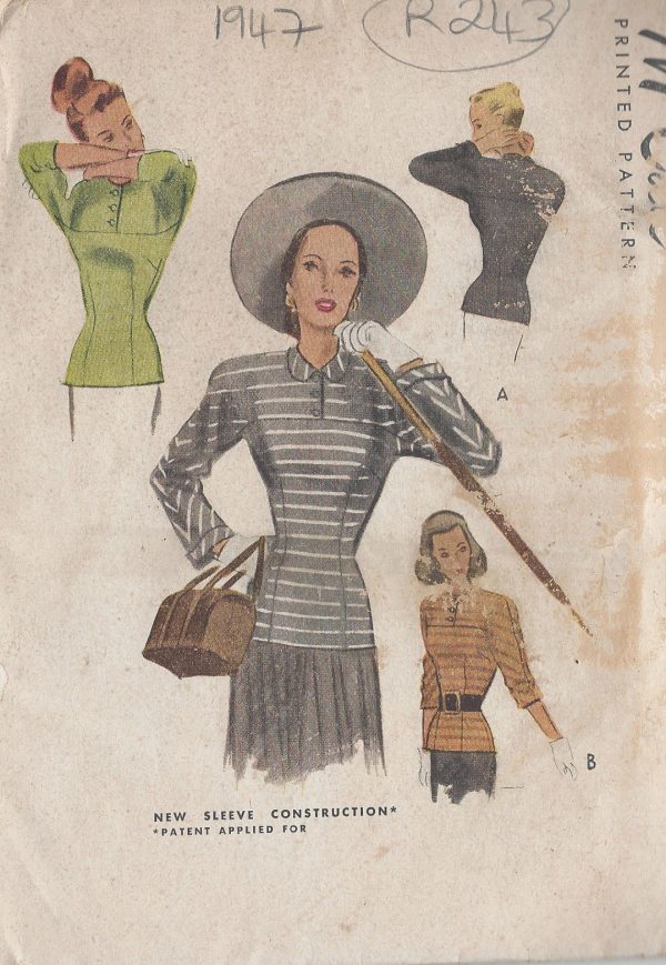 1947-Vintage-Sewing-Pattern-B34-BLOUSE-R243-251161530557