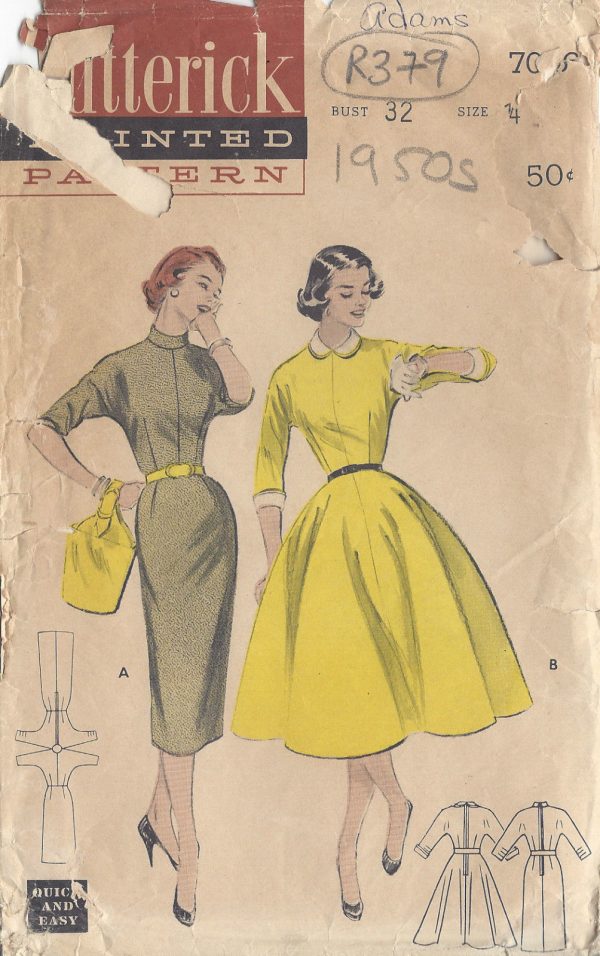 1950s-Vintage-Sewing-Pattern-B32-DRESS-R379-251157449757