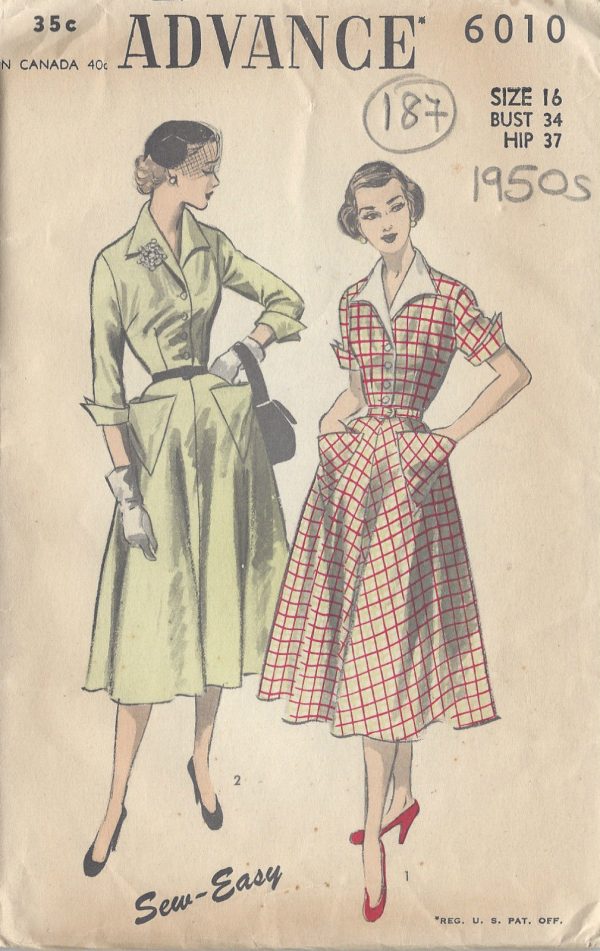 1950s-Vintage-Sewing-Pattern-B34-DRESS-187-251173281197