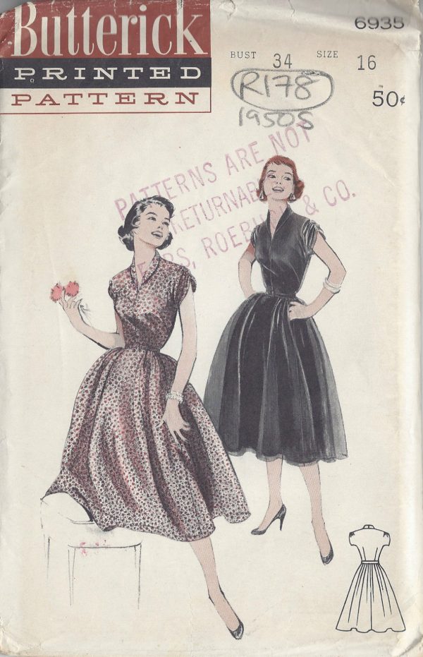 1950s-Vintage-Sewing-Pattern-B34-DRESS-R178-251163980347