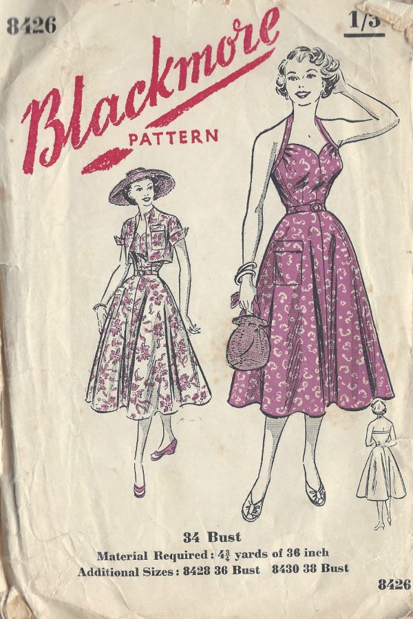 1950s-Vintage-Sewing-Pattern-B34-HALTERNECK-DRESS-JACKET-R913-251248192177