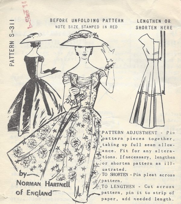 1950s-Vintage-Sewing-Pattern-B36-12-DRESS-E1304-By-Norman-Hartnell-251593794317-3
