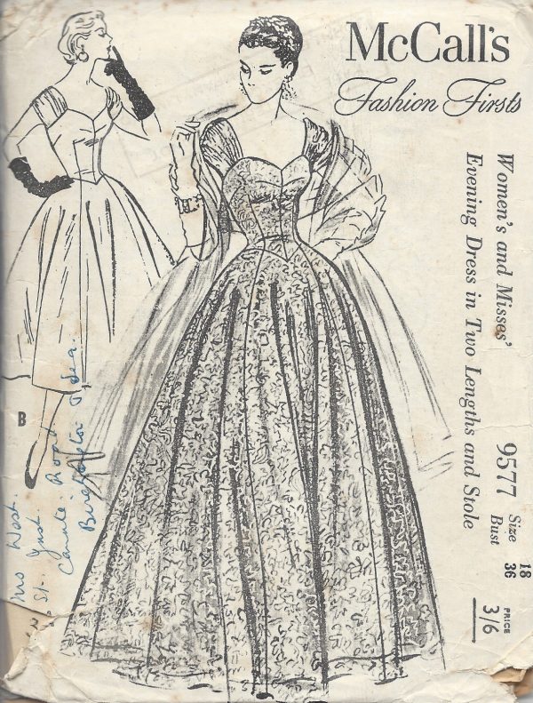 1434 1953 Vintage VOGUE Sewing Pattern B34 DRESS & CAPE 