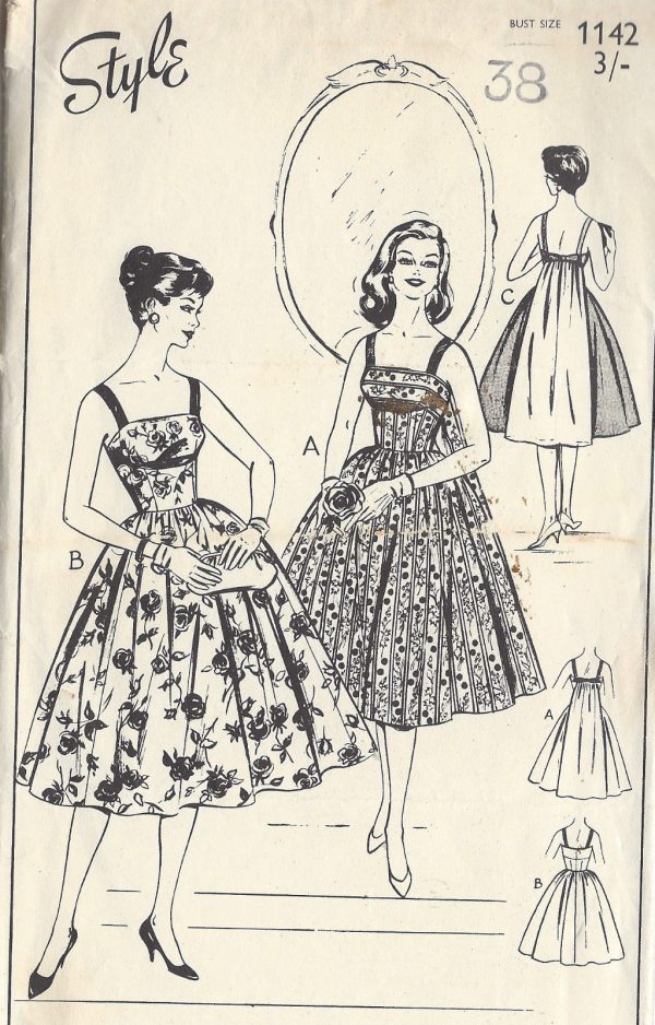 1950s-Vintage-Sewing-Pattern-B38-DRESS-1319-261579395037