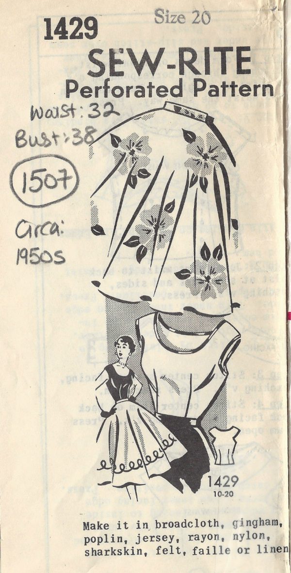 1950s-Vintage-Sewing-Pattern-B38-W32-BLOUSE-CIRCLE-SKIRT-1507R-262045819797
