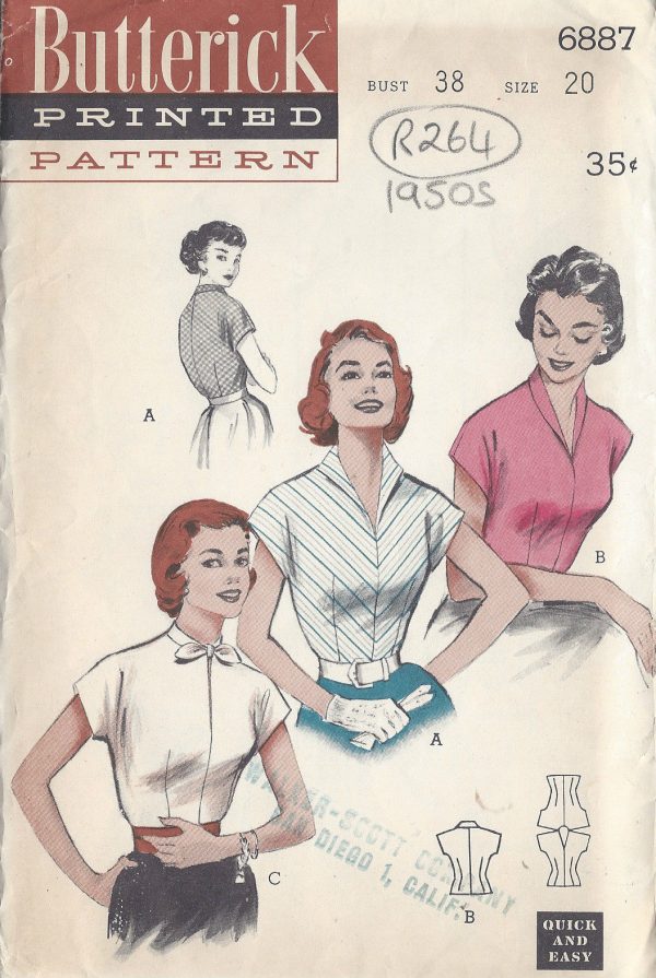 1950s-Vintage-Sewing-Pattern-BLOUSE-B38-R264-251143167427